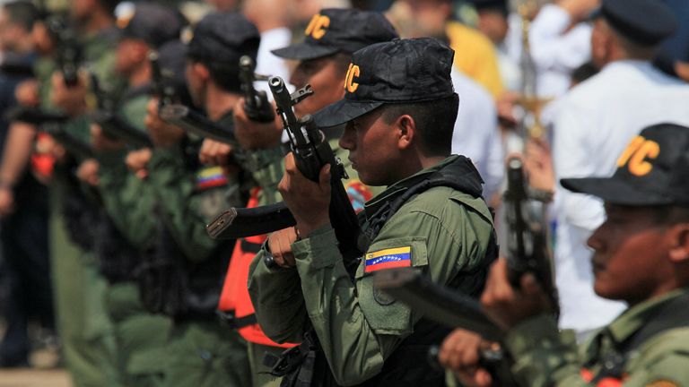 Members of Venezuela's Bolivarian National Guard. Pic: Reuters
