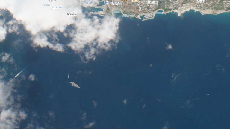 Satellite image shows USS Gerald R Ford on 25 October off the coast of Croatia, a day after the announcement it would be deployed to the Caribbean. Pic: EU Copernicus 