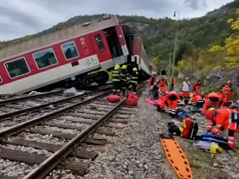 Dozens injured as two trains collide at high speed in Slovakia | World News  | Sky News