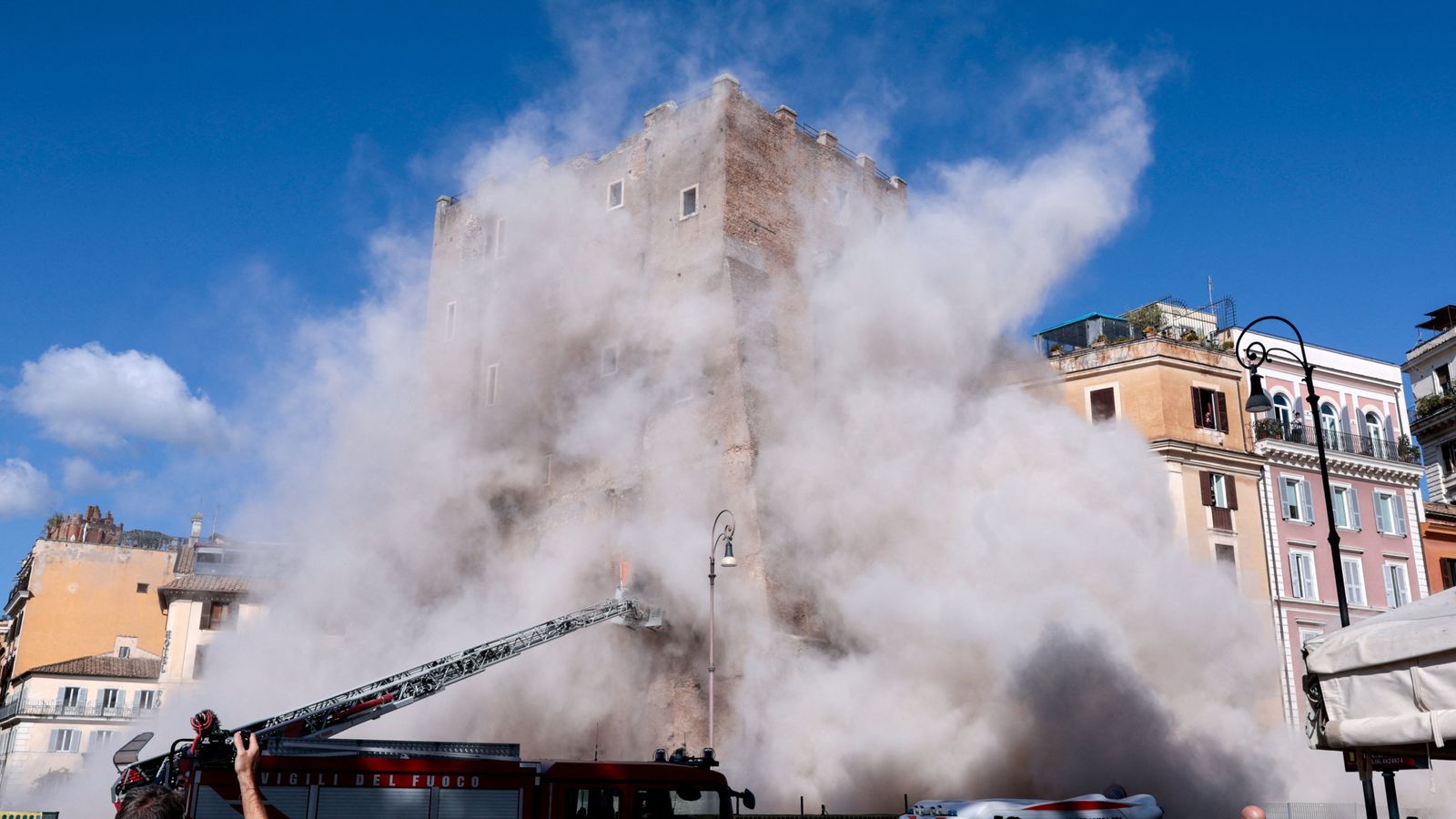 Worker trapped after medieval tower collapses during renovation work in Rome