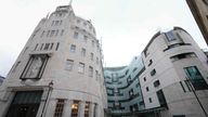 A view of BBC Broadcasting House in London, Tuesday, Nov. 11, 2025. (AP Photo/Kirsty Wigglesworth)