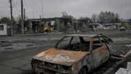 A damaged car lies in the frontline town of Pokrovske, amid Russia's attack on Ukraine, in Dnipropetrovsk region, Ukraine November 11, 2025. REUTERS/Stringer