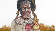 Members of the Edenbridge Bonfire Society unveil their guy for 2025, which is Sir Keir Starmer. Pic: PA