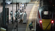 Scenes of crime officers and a sniffer dog were called in to try to piece together what happened on board the train 