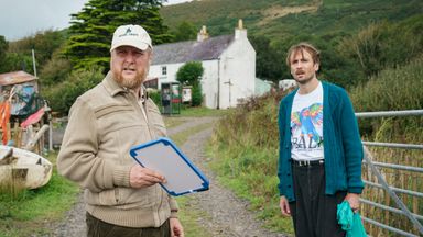Tim Key (left) plays two-time lottery winner Charles. Photo: Focus Features, LLC/Alistair Heap