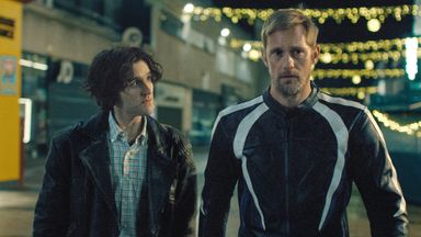 Harry Melling (left) and Alexander Skarsgård in the pillion. Image: PA/Picturehouse