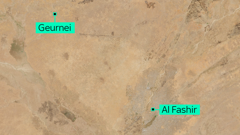 We geolocated one of the videos of the group walking three miles from the nearby town of Geurnei. Pic: Copernicus