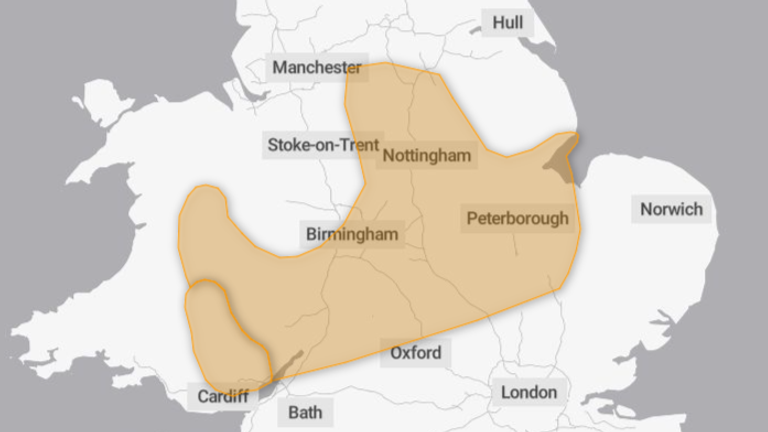 An amber weather warning is in place until the end of Friday. Pic: Met Office