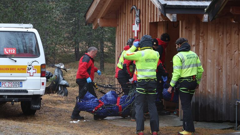 5 German mountaineers die and two rescued after avalanche in Italy 1 Two victims were brought down by helicopter on Sunday. Pic: AP