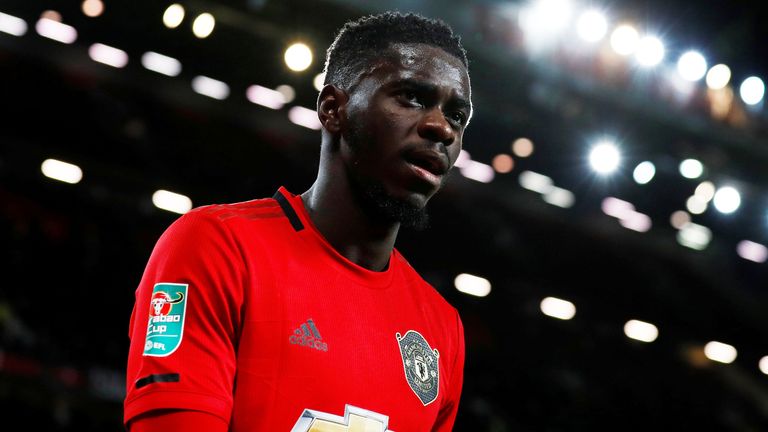 Axel Tuanzebe playing for Manchester United against Colchester United in the League Cup in December 2019. Pic: Action Images via Reuters