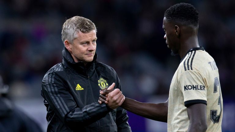 Tuanzebe with former Manchester United manager Ole Gunnar Solskjaer in July 2019. Pc: AP