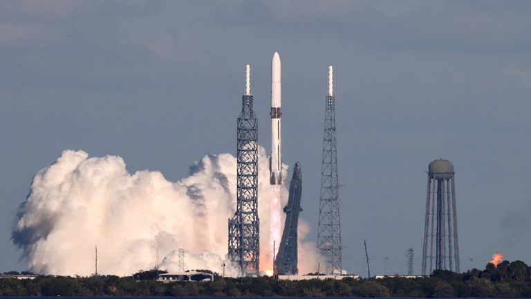 Blue Origin's New Glenn rocket launching from Florida on Thursday. Pic: Reuters