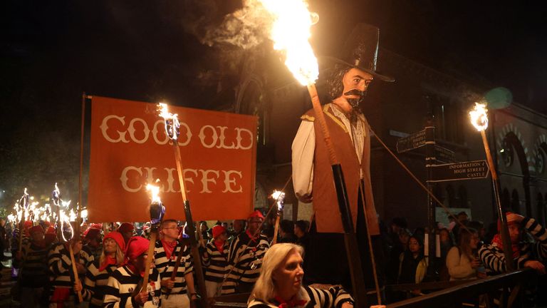 No jackets required at the annual bonfire night festivities in Lewes, East Sussex. Pic: Reuters