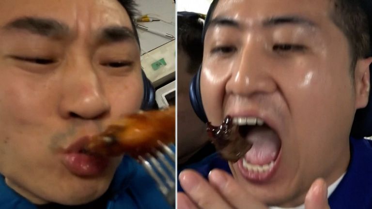 Chinese astronauts enjoy steak and chicken wings