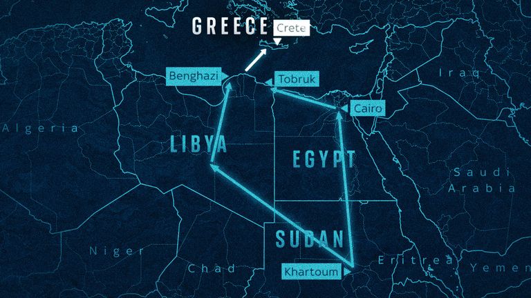 Migrant routes from Sudan to Greece