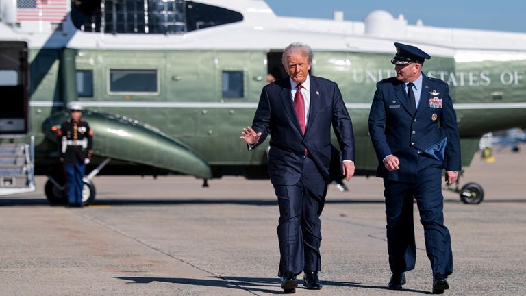 US President Donald Trump was at Joint Base Andrews on Wednesday. Pic: Reuters