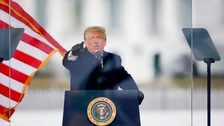 Trump during the speech 2021 speech at the centre of the row. Pic: Reuters