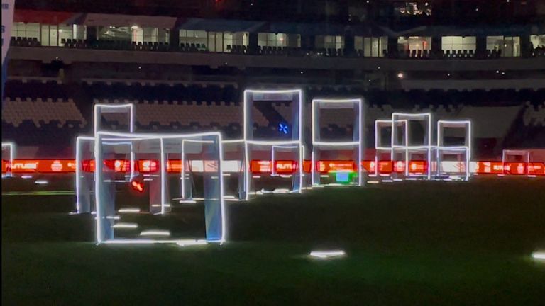 The drones and on-course obstacles are lit up for the spectators to follow