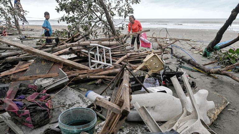 Some homes in the western coastal city of Dagupan have been torn apart by the winds. Pic: Reuters