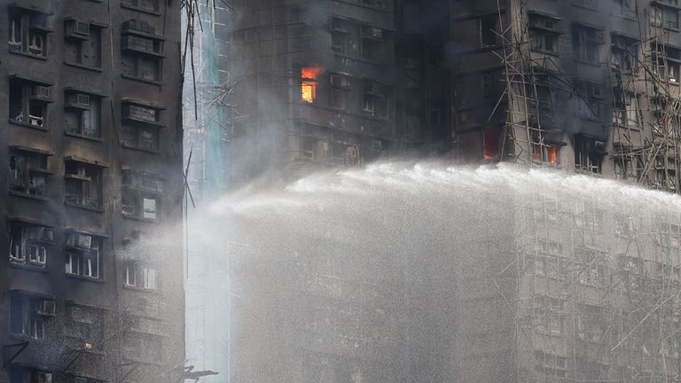 A general view shows the damaged towers of Wang Fuk Court housing estate. Pic: Reuters