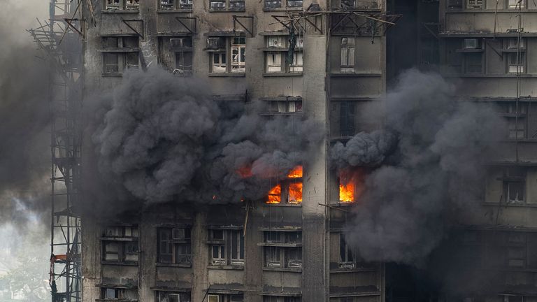 The fire broke out on Wednesday afternoon. Pic: AP Photo/Chan Long Hei
