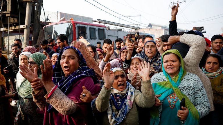 Relatives protest following the blast. Pic: Reuters 