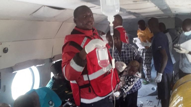 Survivors airlifted to safety. Pic: Red Cross/Reuters