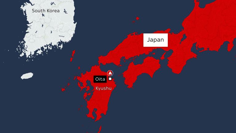 De brand begon in de stad Oita, op het zuidelijke hoofdeiland Kyushu