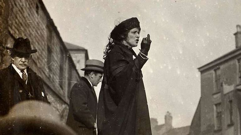 Nancy Astor, the first woman to sit as an MP, during her 1919 election campaign. File pic
