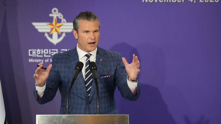 Pete Hegseth speaking on November 4. Pic: AP