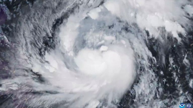 A satellite image shows Storm Fung-wong, which has intensified into a super typhoon. Pic: CSU/CIRA & JMA/JAXA/Handout via Reuters