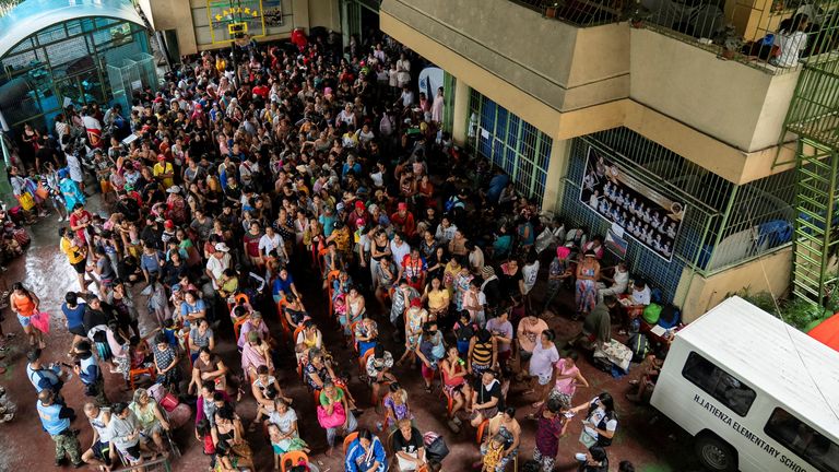 An evacuation centre in Manila. Pic: Reuters