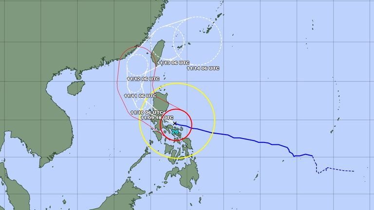 The projection of the route that will be taken by Super Typhoon Fung-wong by Japan's national weather agency. Pic: JMA
