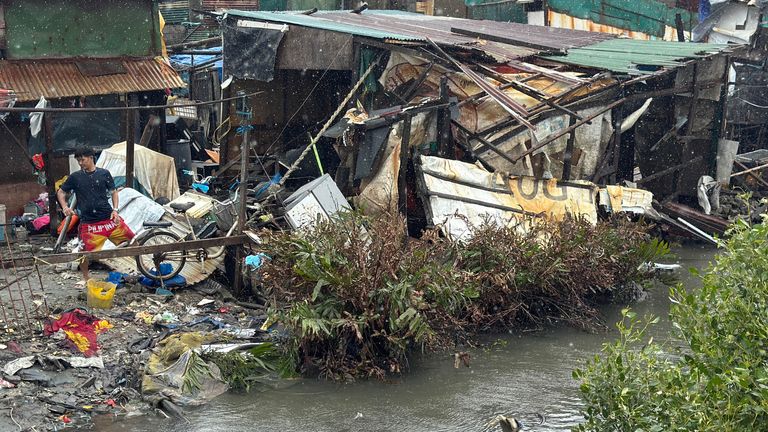 A house in Navotas has been badly damaged by the super typhoon. Pic: AP
