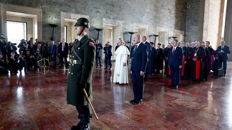 Pope Leo visits Anitkabir, the mausoleum of modern Turkey's founder Mustafa Kemal Ataturk. Pic: Reuters