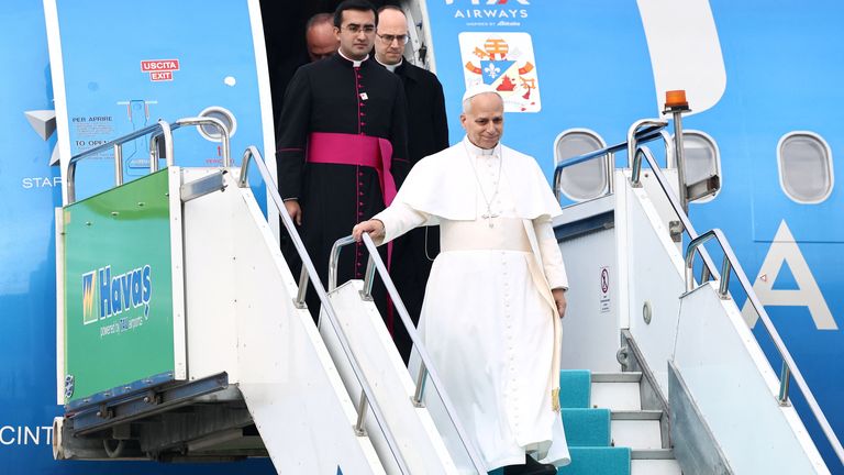 Pope Leo arrives in Ankara, Turkey. Pic: Reuters