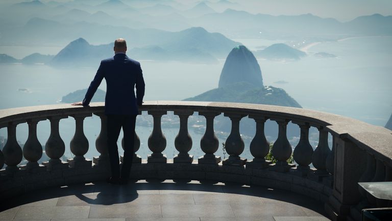 Prince William stands at one of the New Seven Wonders Of The World - Christ the Redeemer.