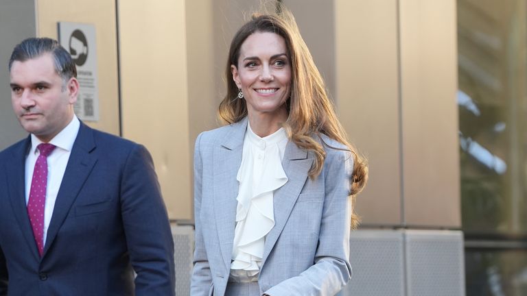 The Princess of Wales leaves after attending the Future Workforce Summit at Salesforce Tower in London.
Pic: PA