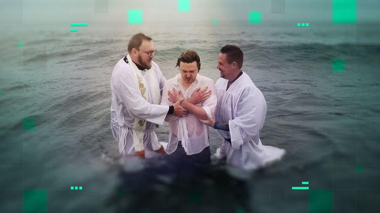 Bishop Ceirion Dewar performs a mass baptism in Bude
