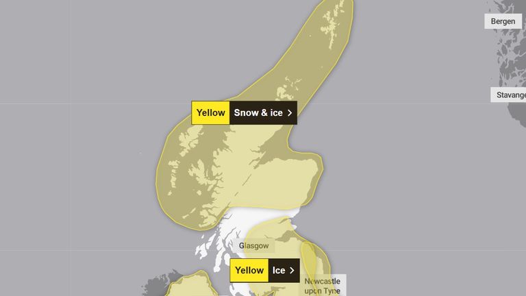 Yellow weather warnings in Scotland. Pic: Met Office