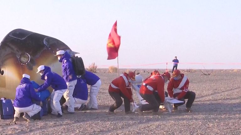 The capsule landed in the Gobi Desert. Pic: AP