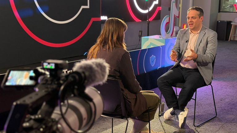 Ali Law speaks to Sky News from TikTok's European headquarters in Dublin