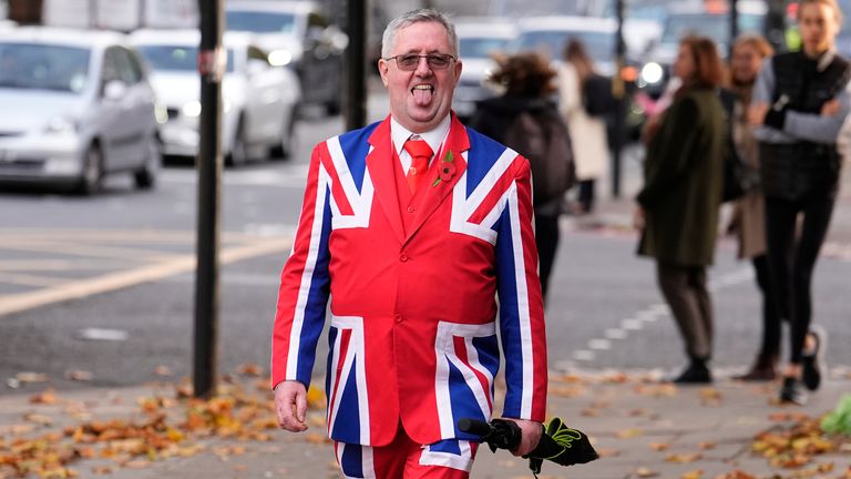 A supporter of Tommy Robinson outside court. Pic: PA