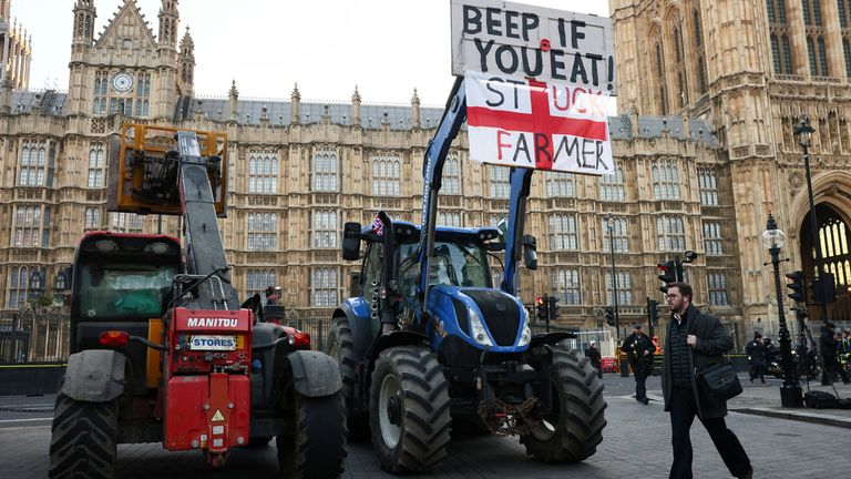 Several tractors were parked outside Parliament. Pic: Reuters