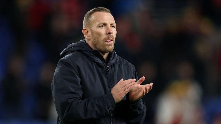 Wales manager Craig Bellamy celebrates after their win over North Macedonia. Pic: Reuters
