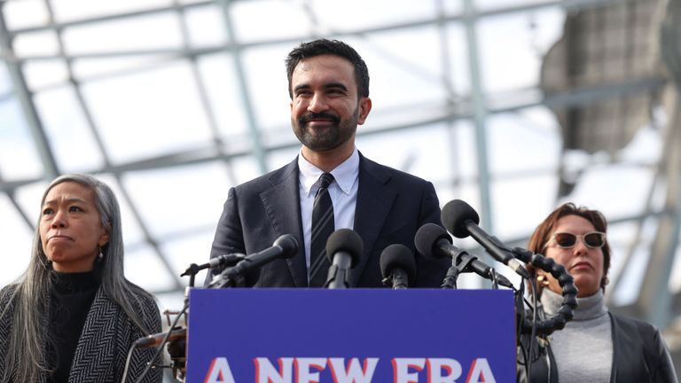 New York City mayor-elect Zohran Mamdani holds a press conference. Pic: Reuters