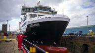 The Glen Rosa during an inspection at Dales Marine, Greenock. The ferry has been in dry dock to complete the next important steps in the bui