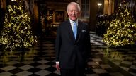 King Charles III during the recording of his Christmas message in the Lady Chapel of Westminster Abbey. Pic: PA