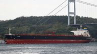 FILE PHOTO: Crude oil tanker Qendil transits the Bosphorus in Istanbul, Turkey, October 27, 2025. REUTERS/Yoruk Isik/File Photo