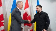 Volodymyr Zelenskyy meets Mark Carney in Canada. Pic: Reuters
